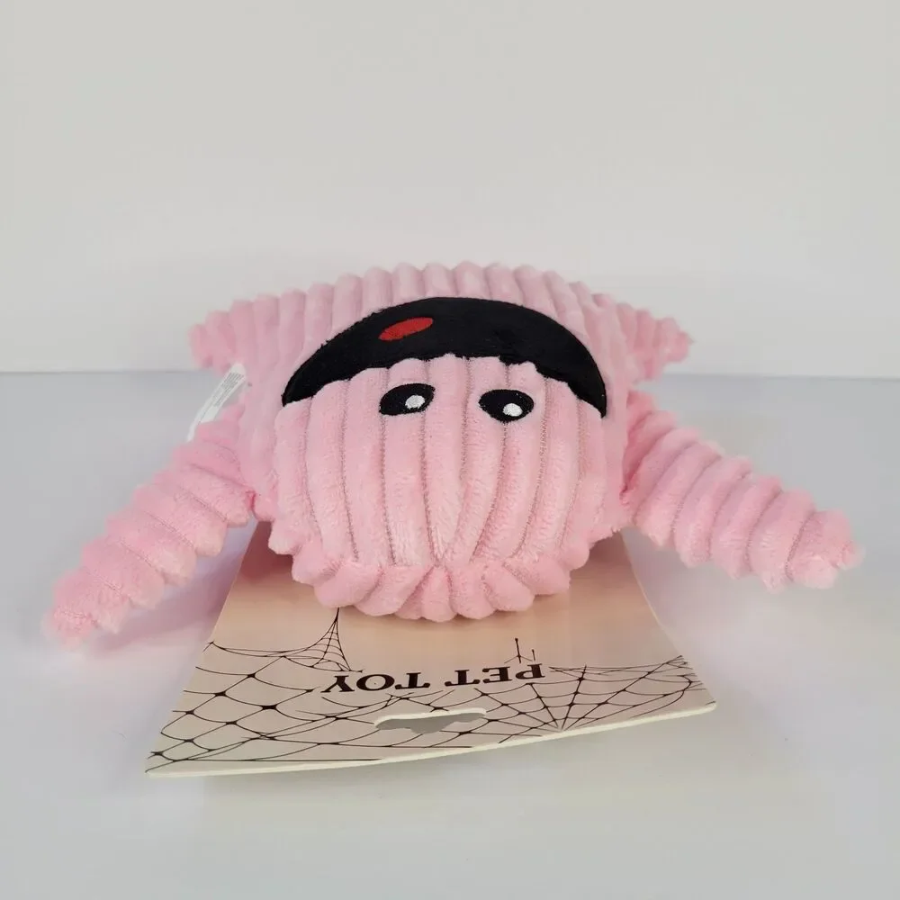 Pink Smiling Ghost Boo Plush Dog Pet Toy Summerween Spooky Halloween Squeaks 7